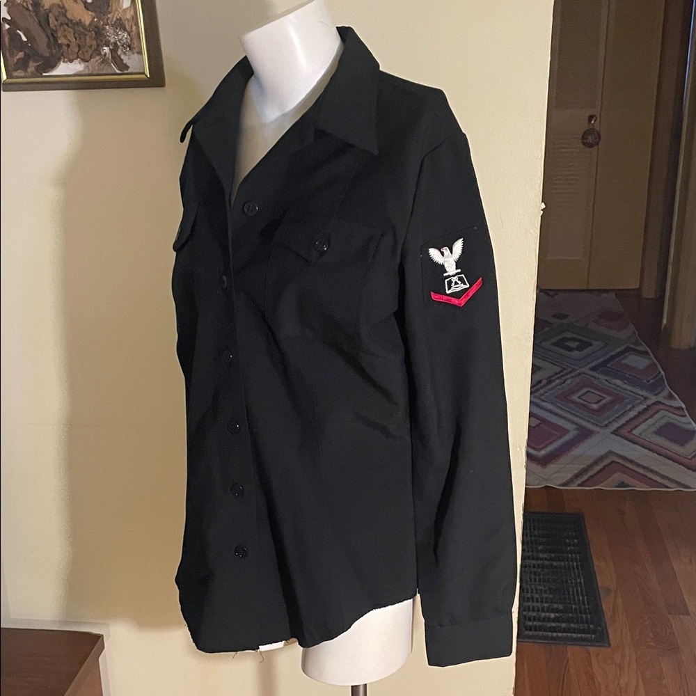 Black Navy Military Button-Up Shirt